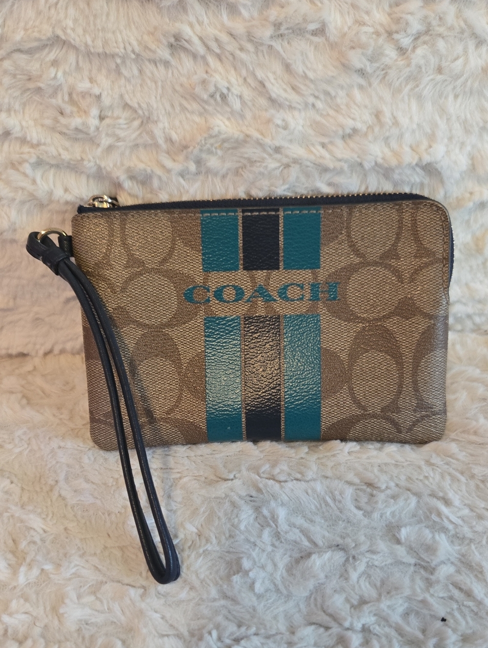 Coach Teal Stripe Signature Wristlet